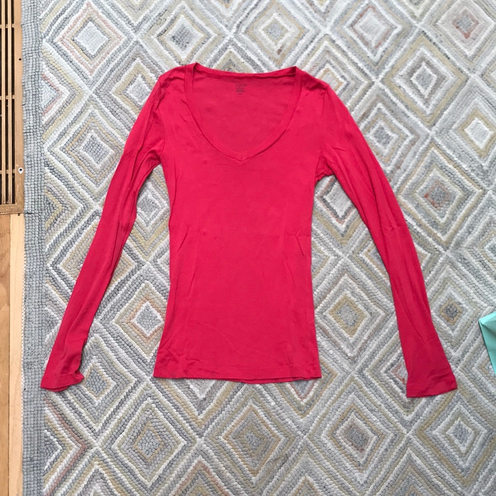 Jcrew long sleeve red V-neck shirt size small